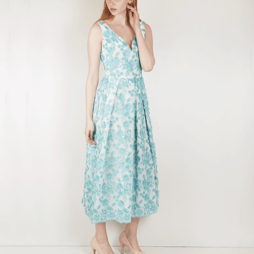 Boutique Moschino White & Blue Floral-Embroidered Maxi Dress
